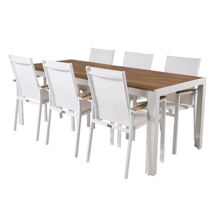 VENTURE DESIGN havest, m. Bois bord (200x100) og 6 Texas stole, m. armln - akacie/alu/textilene