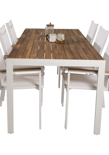 VENTURE DESIGN havest, m. Bois bord (200x100) og 6 Texas stole, m. armln - akacie/alu/textilene