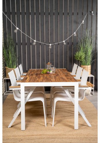 VENTURE DESIGN havest, m. Bois bord (200x100) og 6 Mexico stole, m. armln - akacie/alu/textilene