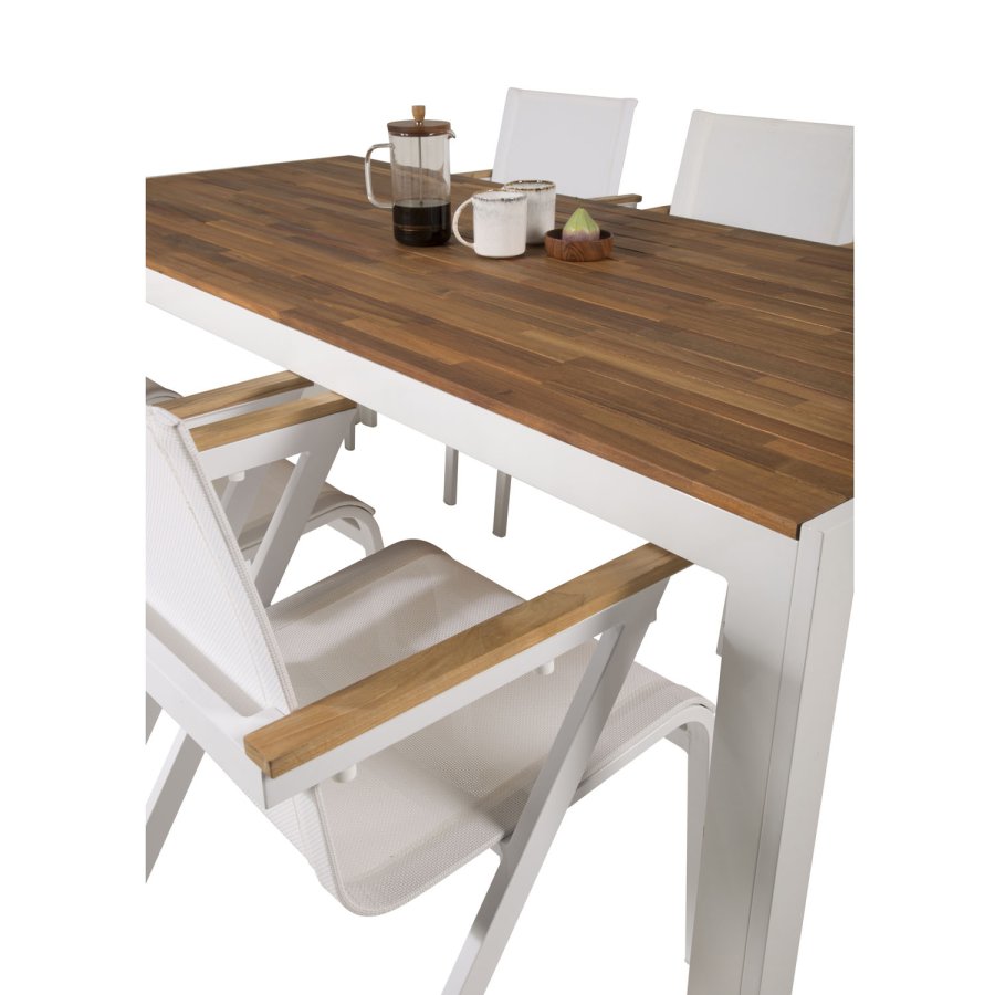 VENTURE DESIGN havest, m. Bois bord (200x100) og 6 Mexico stole, m. armln - akacie/alu/textilene