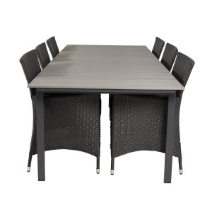 VENTURE DESIGN havest, m. Levels bord, m. udtrk og 6 Knick stole, m. armln - aintwood/alu/flet