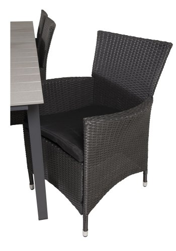 VENTURE DESIGN havest, m. Levels bord, m. udtrk og 6 Knick stole, m. armln - aintwood/alu/flet