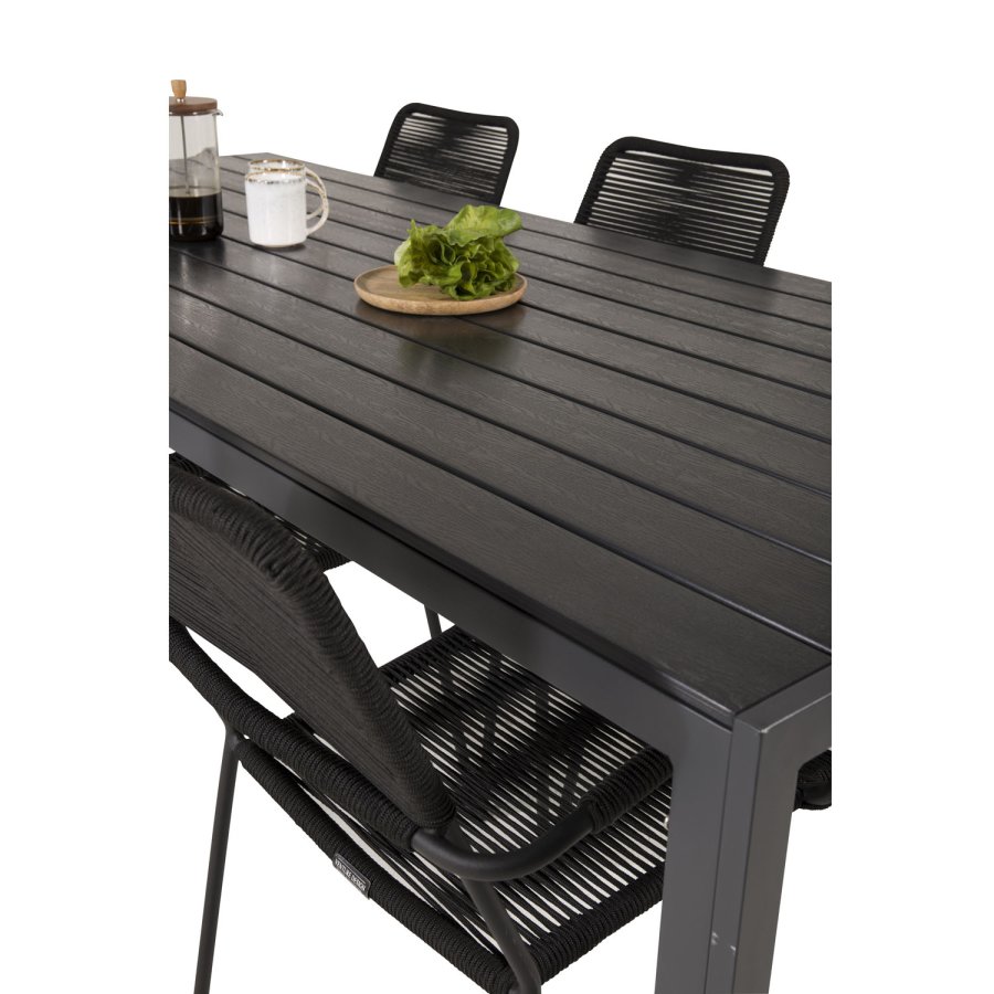 VENTURE DESIGN havest, m. Break bord (205x90) og 6 Lindos stole, m. armln - aintwood/alu/reb