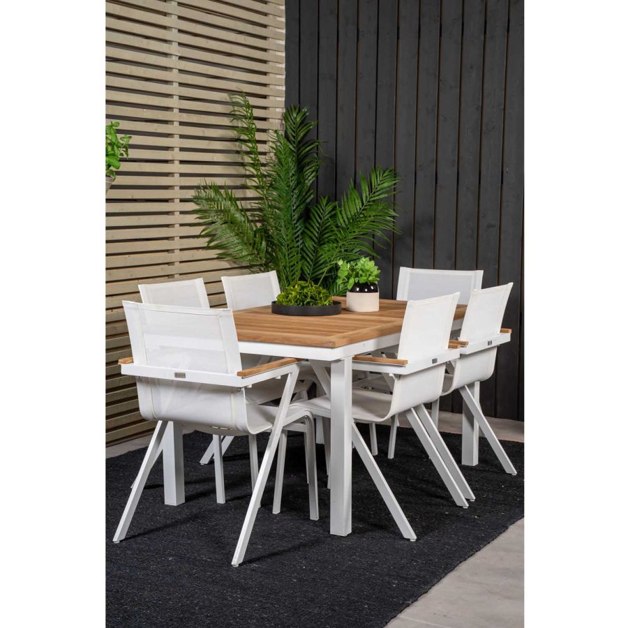 VENTURE DESIGN havest, m. Panama bord, m. udtrk og 6 Mexico stole, m. armln - teak/alu/textilene