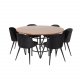 VENTURE DESIGN Copenhagen Esstischset mit 6 Stühlen – braunes Furnier/schwarzes Metall und schwarzer Samt/schwarzes Metall