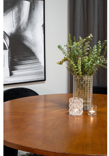 VENTURE DESIGN Copenhagen Esstischset mit 6 Stühlen – braunes Furnier/schwarzes Metall und schwarzer Samt/schwarzes Metall