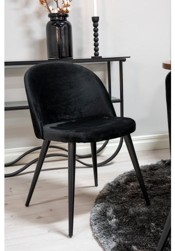 VENTURE DESIGN Copenhagen Esstischset mit 6 Stühlen – braunes Furnier/schwarzes Metall und schwarzer Samt/schwarzes Metall