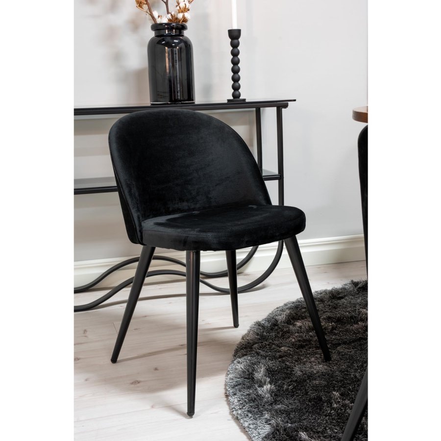 VENTURE DESIGN Copenhagen Esstischset mit 6 Stühlen – braunes Furnier/schwarzes Metall und schwarzer Samt/schwarzes Metall