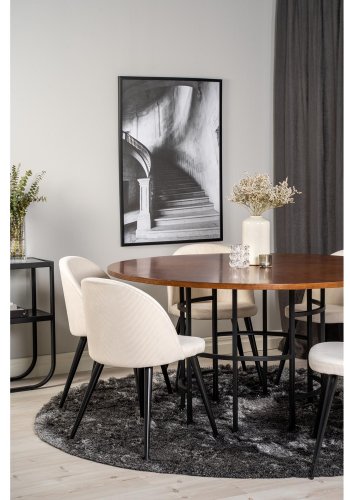 VENTURE DESIGN Copenhagen Esstisch-Set mit 6 St�hlen � braunes Furnier/schwarzes Metall, beiger Samt/schwarzes Metall