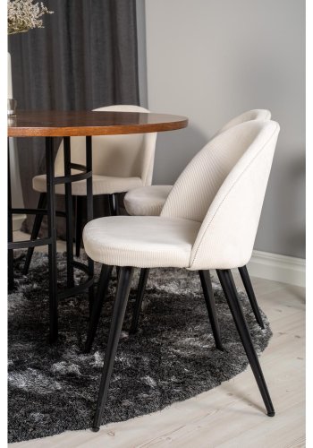 VENTURE DESIGN Copenhagen Esstisch-Set mit 6 St�hlen � braunes Furnier/schwarzes Metall, beiger Samt/schwarzes Metall