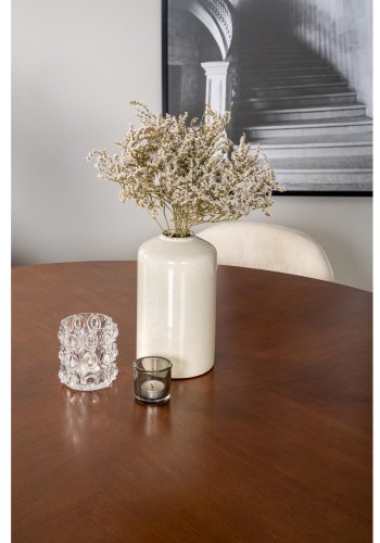 VENTURE DESIGN Copenhagen Esstisch-Set mit 6 St�hlen � braunes Furnier/schwarzes Metall, beiger Samt/schwarzes Metall