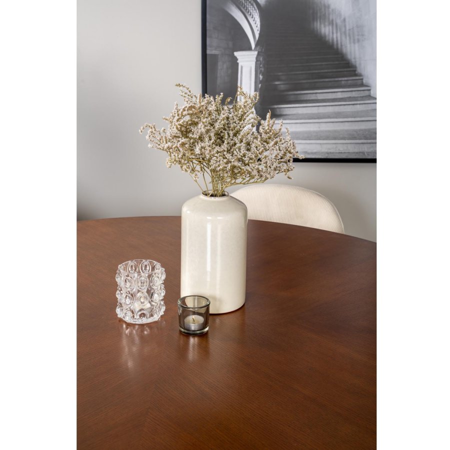 VENTURE DESIGN Copenhagen Esstisch-Set mit 6 St�hlen � braunes Furnier/schwarzes Metall, beiger Samt/schwarzes Metall