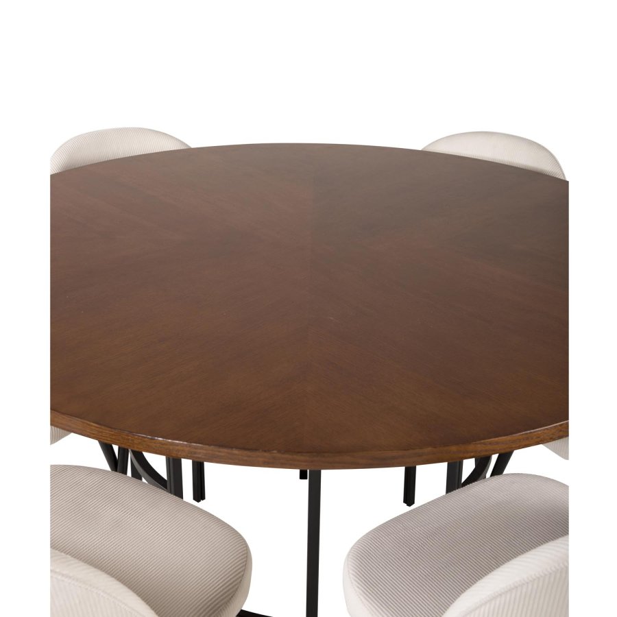 VENTURE DESIGN Copenhagen Esstisch-Set mit 6 St�hlen � braunes Furnier/schwarzes Metall, beiger Samt/schwarzes Metall