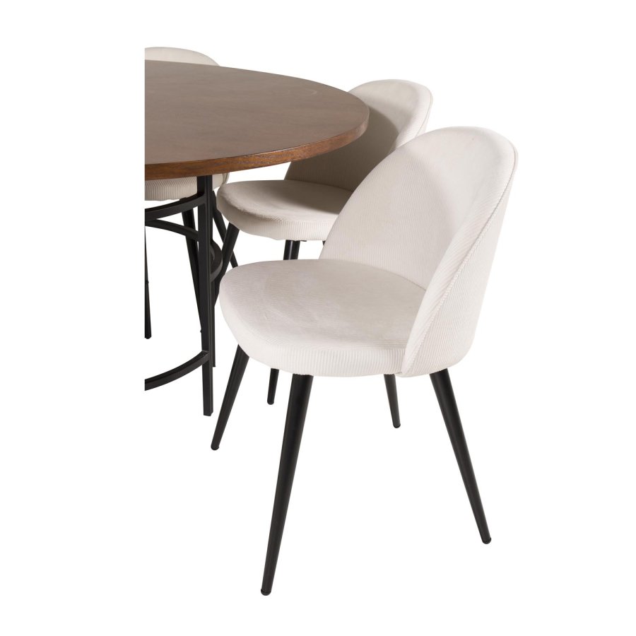 VENTURE DESIGN Copenhagen Esstisch-Set mit 6 St�hlen � braunes Furnier/schwarzes Metall, beiger Samt/schwarzes Metall