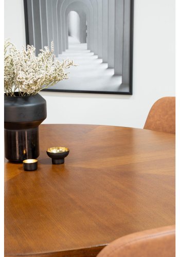 VENTURE DESIGN Copenhagen spisebordsett, m. 6 stoler - brun finer/svart metall og brun PU/svart metall