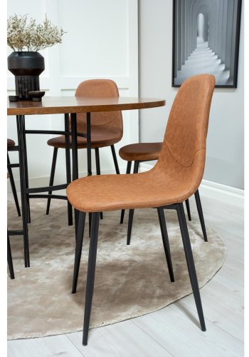 VENTURE DESIGN Copenhagen spisebordsett, m. 6 stoler - brun finer/svart metall og brun PU/svart metall