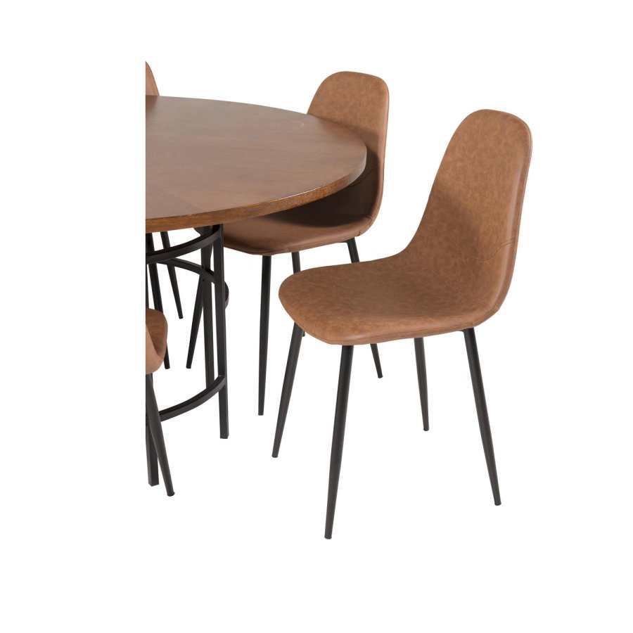 VENTURE DESIGN Copenhagen spisebordsett, m. 6 stoler - brun finer/svart metall og brun PU/svart metall