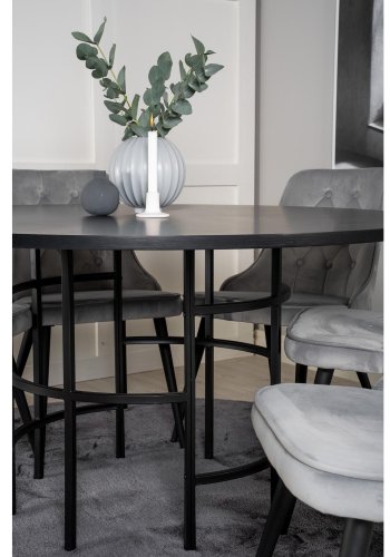 VENTURE DESIGN Copenhagen spisebordsett, m. 6 stoler - sort fin�r/svart metall og gr� fl�yel/svart metall