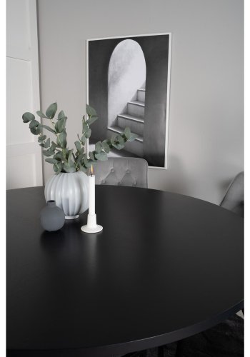 VENTURE DESIGN Copenhagen spisebordsett, m. 6 stoler - sort fin�r/svart metall og gr� fl�yel/svart metall