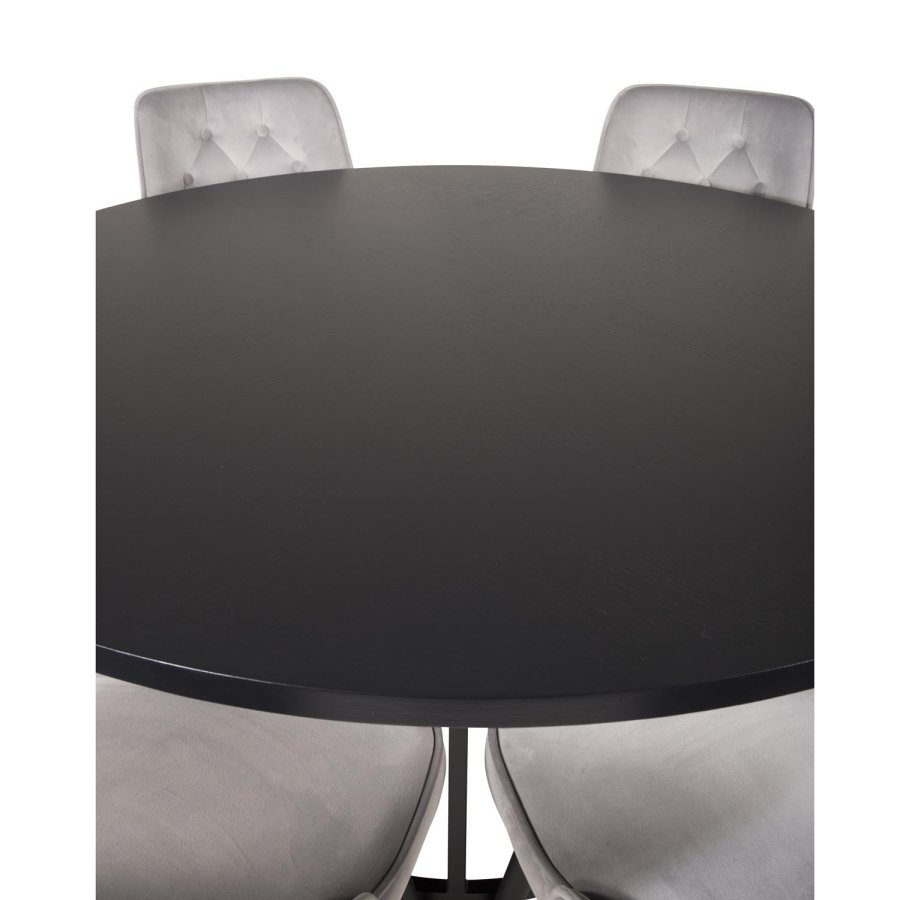VENTURE DESIGN Copenhagen spisebordsett, m. 6 stoler - sort fin�r/svart metall og gr� fl�yel/svart metall