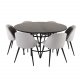 VENTURE DESIGN Copenhagen spisebordsett, m. 6 stoler - sort fin�r/svart metall og gr� fl�yel/svart metall