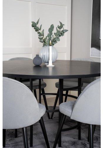 VENTURE DESIGN Copenhagen spisebordsett, m. 6 stoler - sort fin�r/svart metall og gr� fl�yel/svart metall