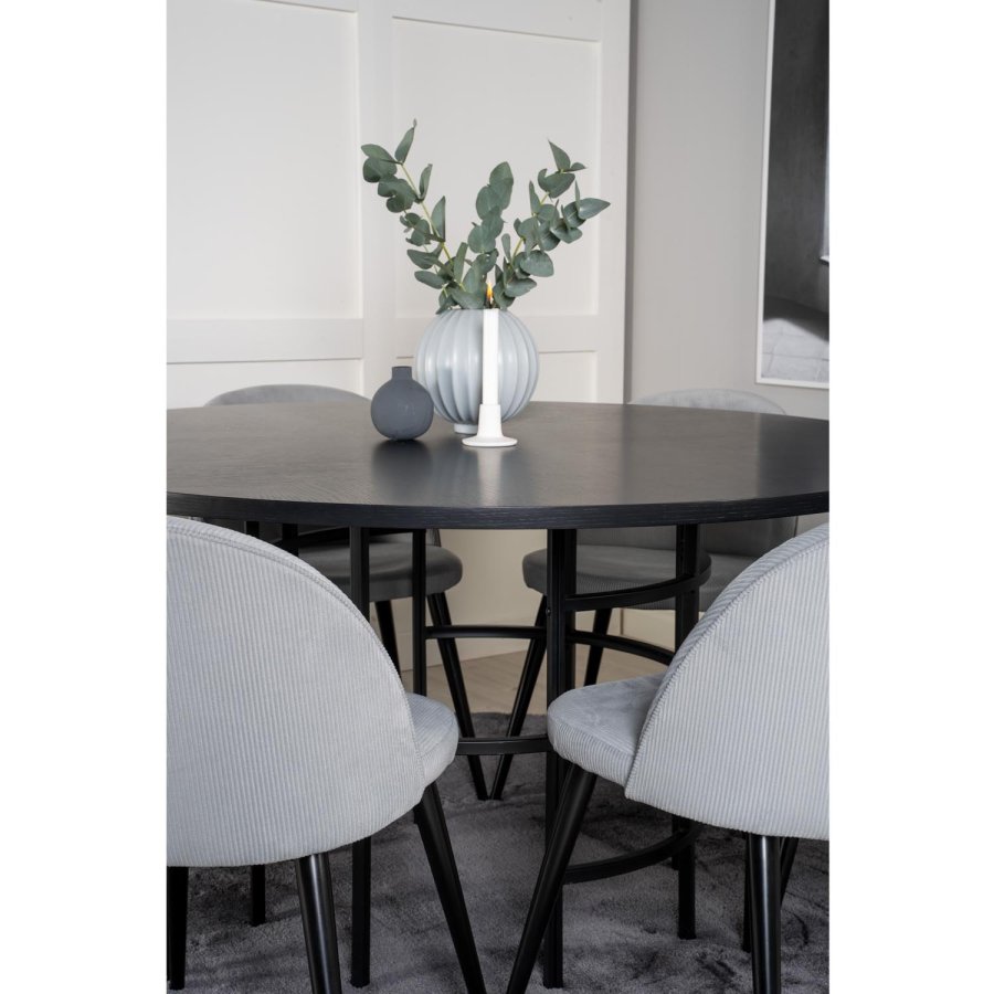 VENTURE DESIGN Copenhagen spisebordsett, m. 6 stoler - sort fin�r/svart metall og gr� fl�yel/svart metall