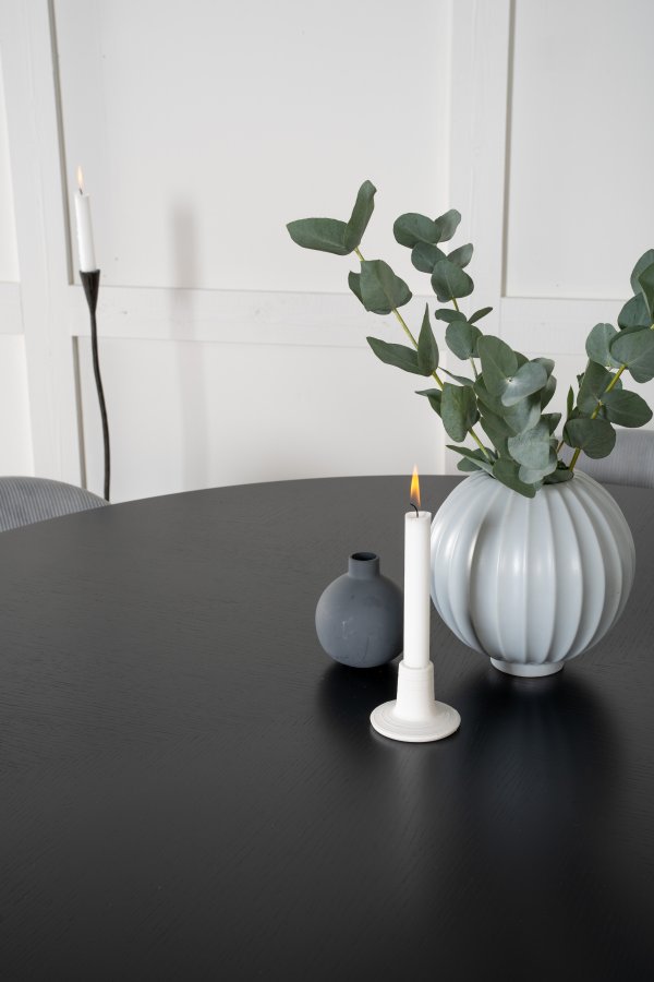 VENTURE DESIGN Copenhagen spisebordsett, m. 6 stoler - sort fin�r/svart metall og gr� fl�yel/svart metall