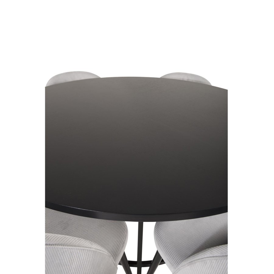 VENTURE DESIGN Copenhagen spisebordsett, m. 6 stoler - sort fin�r/svart metall og gr� fl�yel/svart metall
