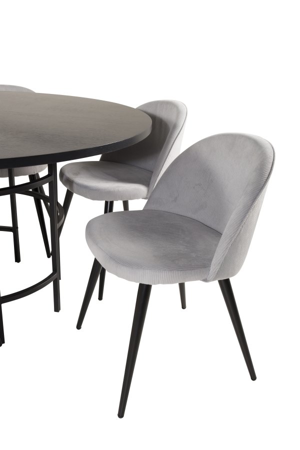 VENTURE DESIGN Copenhagen spisebordsett, m. 6 stoler - sort fin�r/svart metall og gr� fl�yel/svart metall
