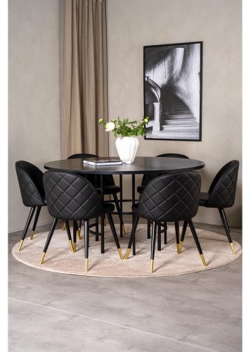 VENTURE DESIGN Copenhagen spisebordsett, m. 6 stoler - sort fin�r/svart metall og sort PU/svart metall