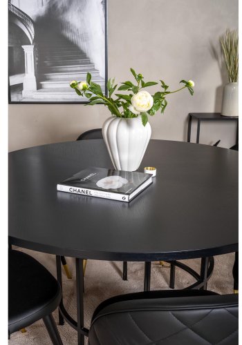 VENTURE DESIGN Copenhagen spisebordsett, m. 6 stoler - sort fin�r/svart metall og sort PU/svart metall