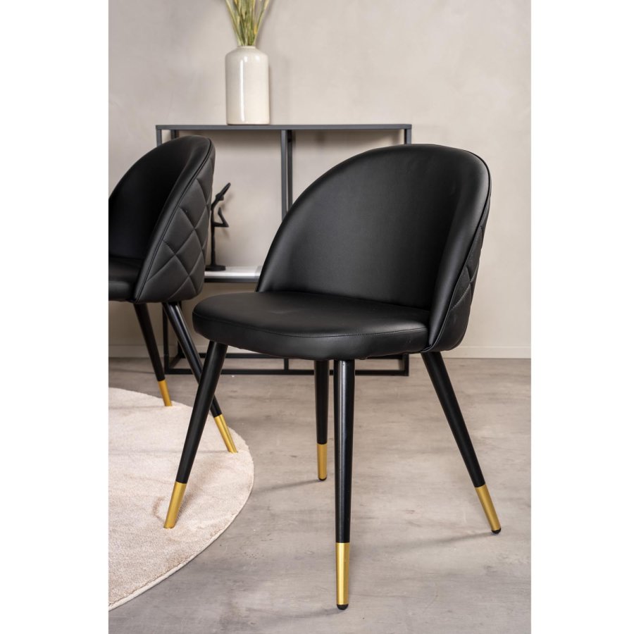 VENTURE DESIGN Copenhagen spisebordsett, m. 6 stoler - sort fin�r/svart metall og sort PU/svart metall