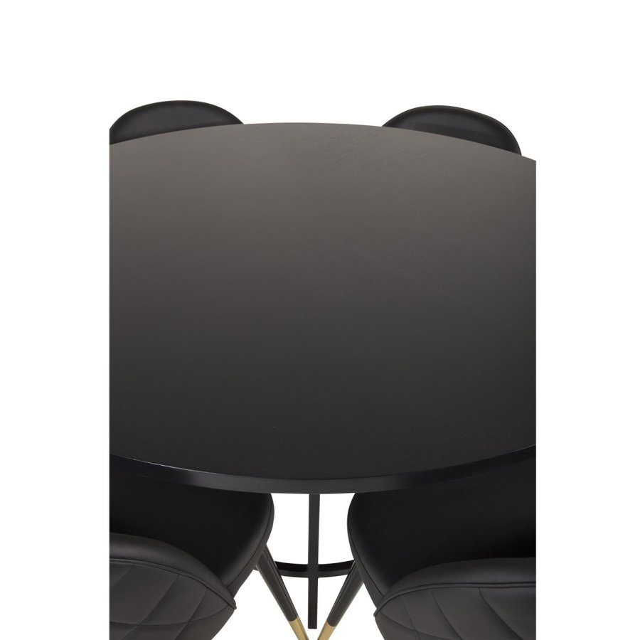 VENTURE DESIGN Copenhagen spisebordsett, m. 6 stoler - sort fin�r/svart metall og sort PU/svart metall