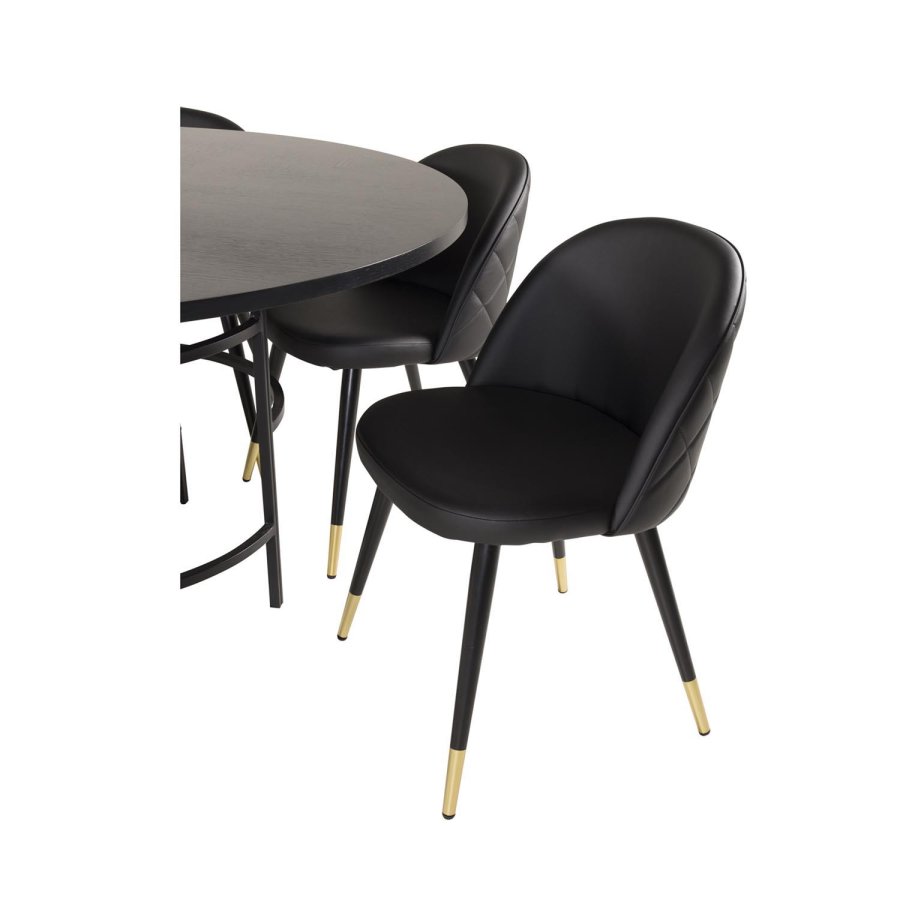 VENTURE DESIGN Copenhagen spisebordsett, m. 6 stoler - sort fin�r/svart metall og sort PU/svart metall