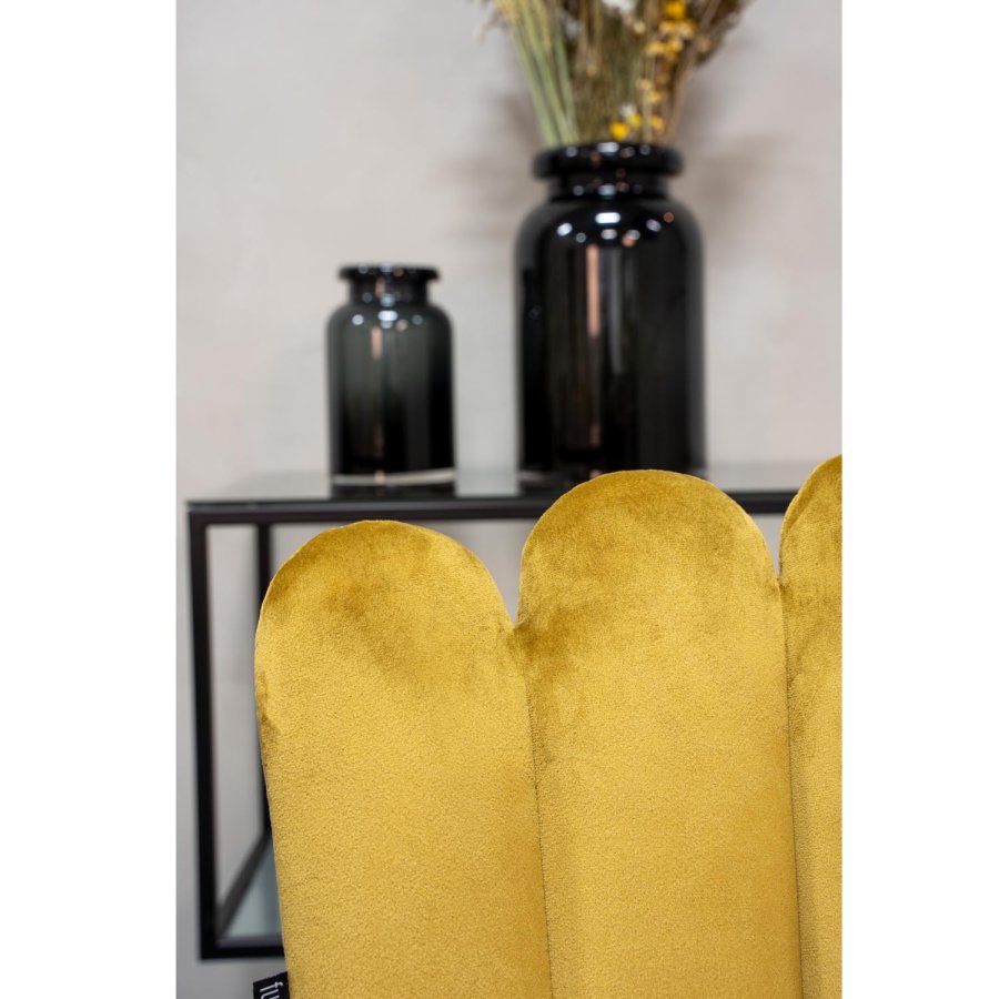 VENTURE DESIGN Copenhagen spisebordsett, m. 4 stoler - brun finer/svart metall og gul flyel/svart metall