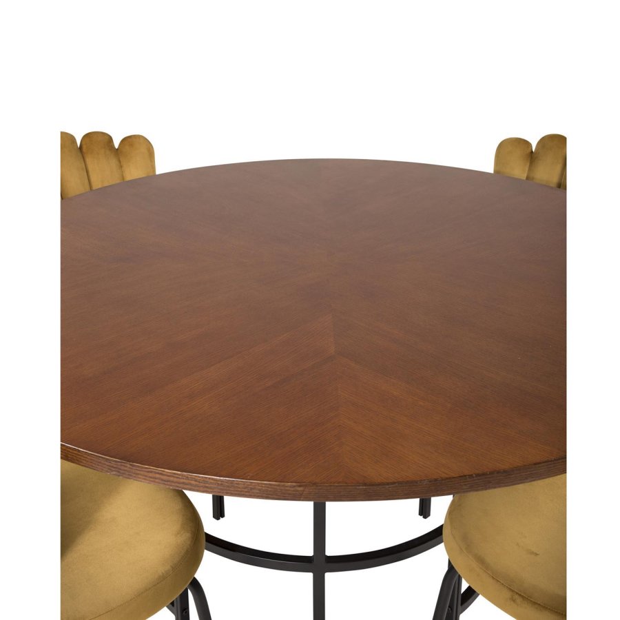 VENTURE DESIGN Copenhagen spisebordsett, m. 4 stoler - brun finer/svart metall og gul flyel/svart metall