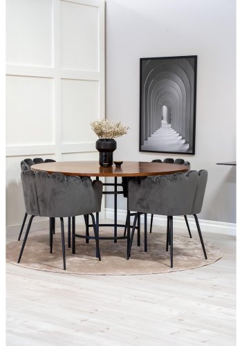 VENTURE DESIGN Copenhagen spisebordsett, m. 4 stoler - brun finer/svart metall og gr flyel/svart metall