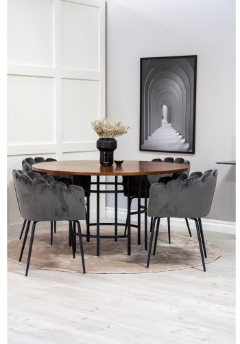 VENTURE DESIGN Copenhagen spisebordsett, m. 4 stoler - brun finer/svart metall og gr flyel/svart metall