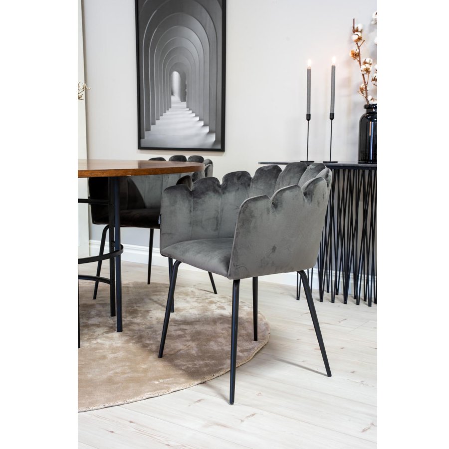 VENTURE DESIGN Copenhagen spisebordsett, m. 4 stoler - brun finer/svart metall og gr flyel/svart metall