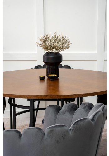 VENTURE DESIGN Copenhagen spisebordsett, m. 4 stoler - brun finer/svart metall og gr flyel/svart metall