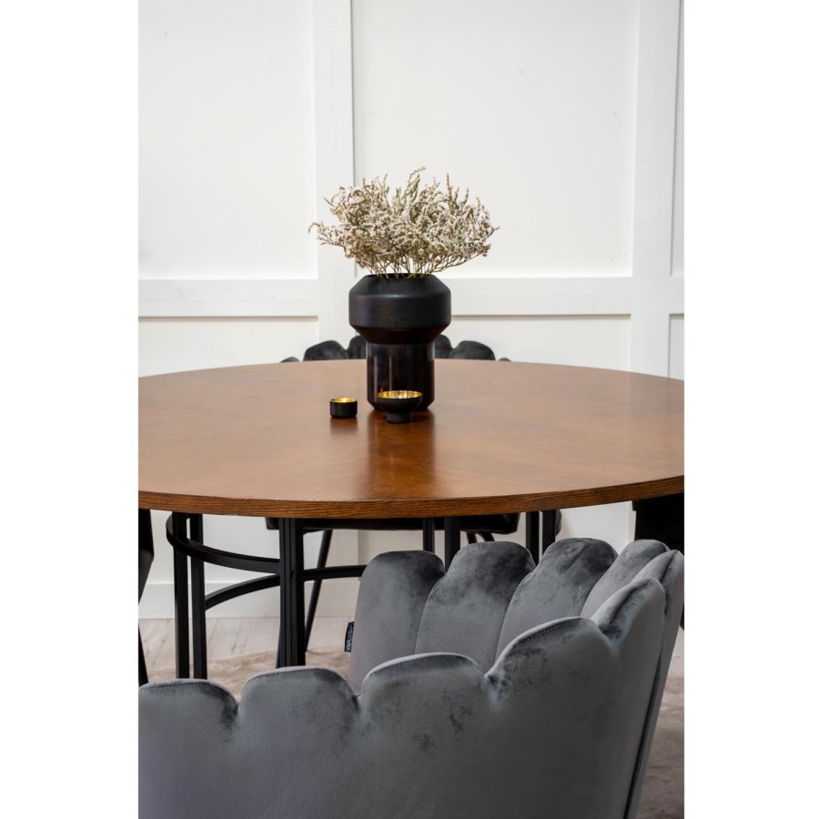 VENTURE DESIGN Copenhagen spisebordsett, m. 4 stoler - brun finer/svart metall og gr flyel/svart metall