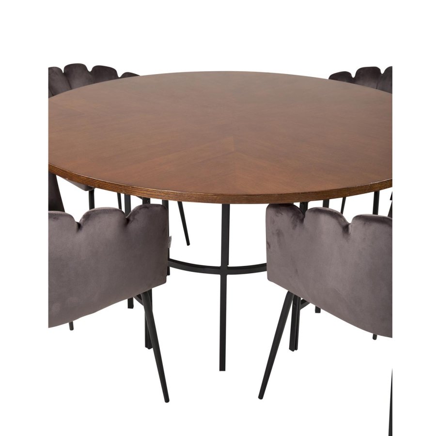 VENTURE DESIGN Copenhagen spisebordsett, m. 4 stoler - brun finer/svart metall og gr flyel/svart metall