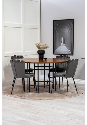 VENTURE DESIGN Copenhagen spisebordsett, m. 4 stoler - brun finer/svart metall og gr flyel/svart metall