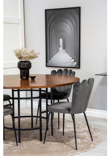 VENTURE DESIGN Copenhagen spisebordsett, m. 4 stoler - brun finer/svart metall og gr flyel/svart metall