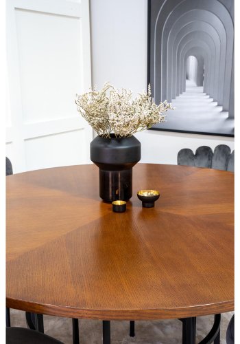 VENTURE DESIGN Copenhagen spisebordsett, m. 4 stoler - brun finer/svart metall og gr flyel/svart metall