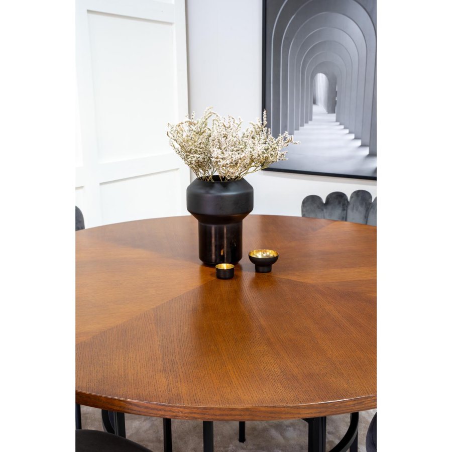 VENTURE DESIGN Copenhagen spisebordsett, m. 4 stoler - brun finer/svart metall og gr flyel/svart metall