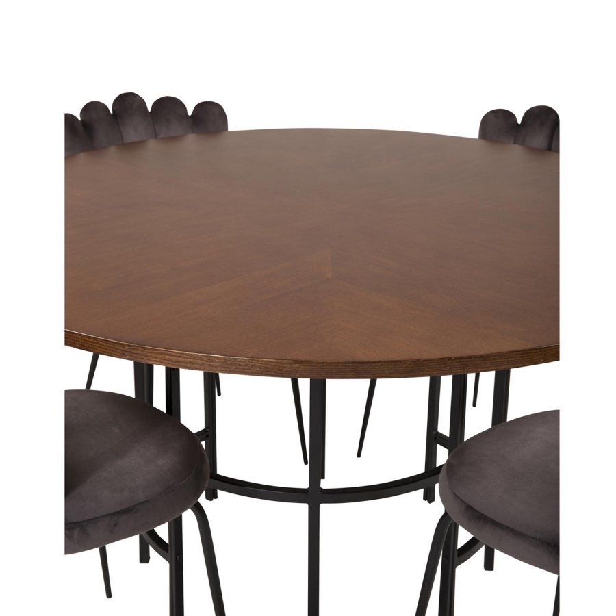 VENTURE DESIGN Copenhagen spisebordsett, m. 4 stoler - brun finer/svart metall og gr flyel/svart metall