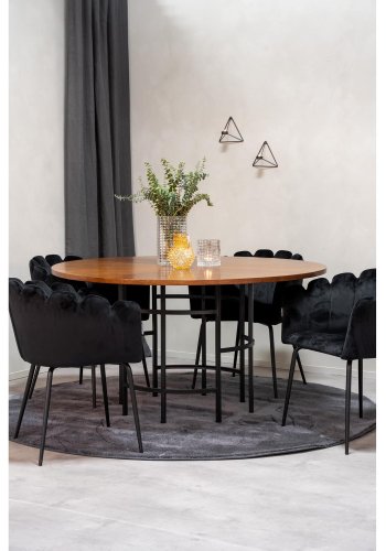 VENTURE DESIGN Copenhagen Esstisch-Set mit 4 Stühlen – braunes Furnier/schwarzes Metall und schwarzer Samt/schwarzes Metall