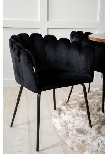 VENTURE DESIGN Copenhagen Esstisch-Set mit 4 Stühlen – braunes Furnier/schwarzes Metall und schwarzer Samt/schwarzes Metall